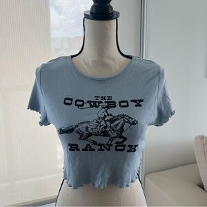 H&M Cowboy Ranch Blue Crop T-Short | Women’s US M